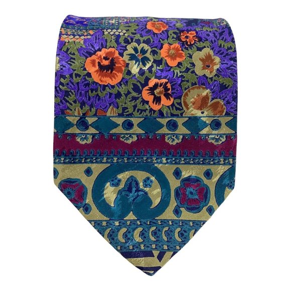 BRIONI Blue Flower Print Silk Tie Made In Italy 60